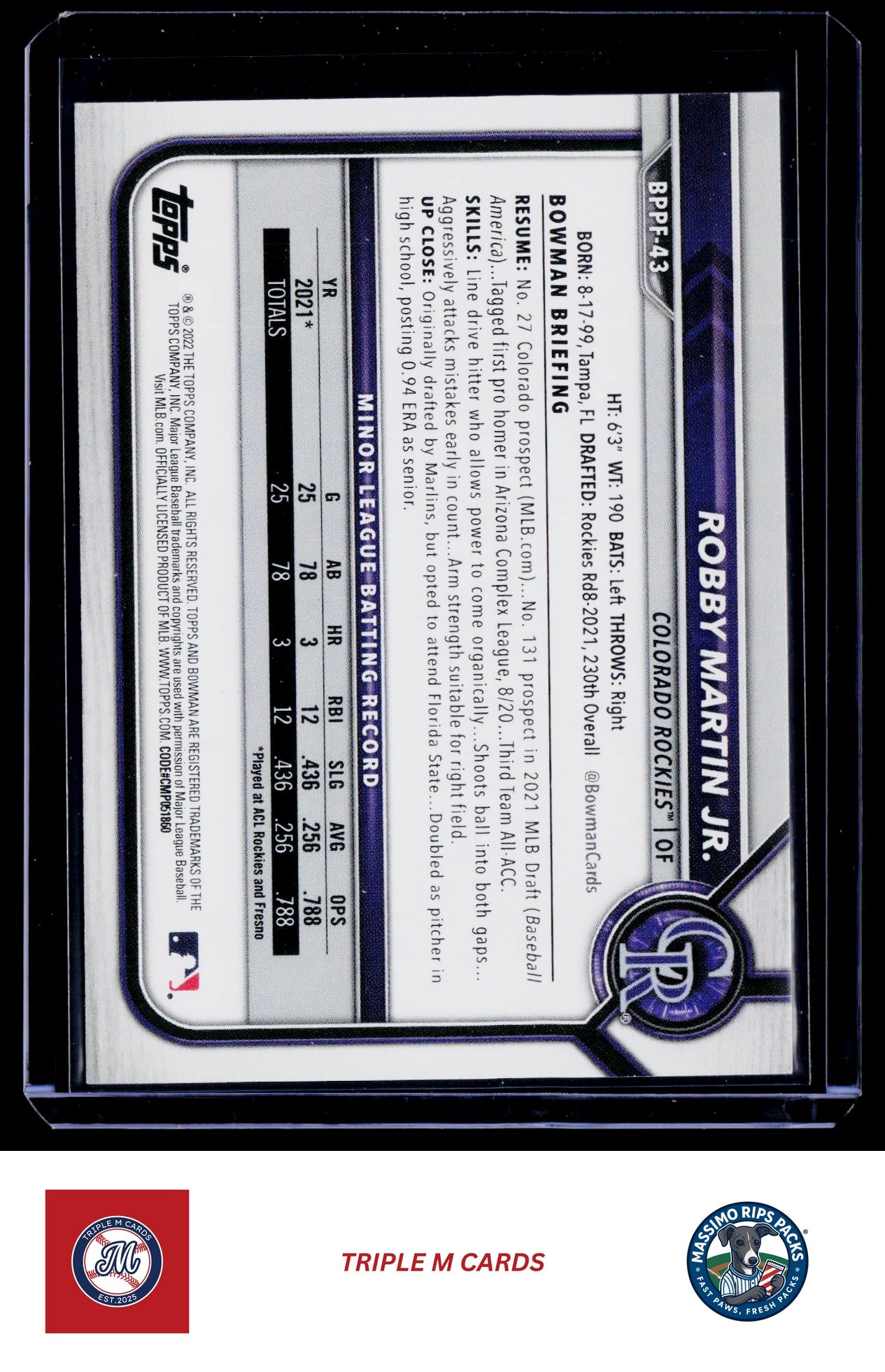 2022 Bowman 1st Edition #BPPF-43 Robby Martin Jr.