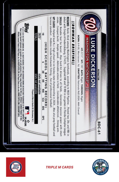 2025 Bowman Draft #BDC-61 Luke Dickerson Chrome