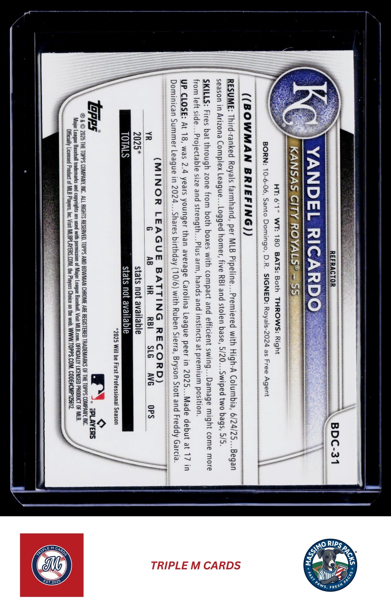 2025 Bowman Draft #BDC-31 Yandel Ricardo Chrome Refractor