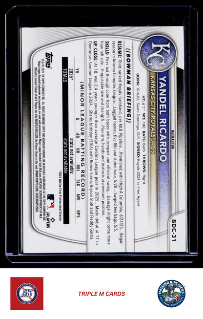2025 Bowman Draft #BDC-31 Yandel Ricardo Chrome Refractor