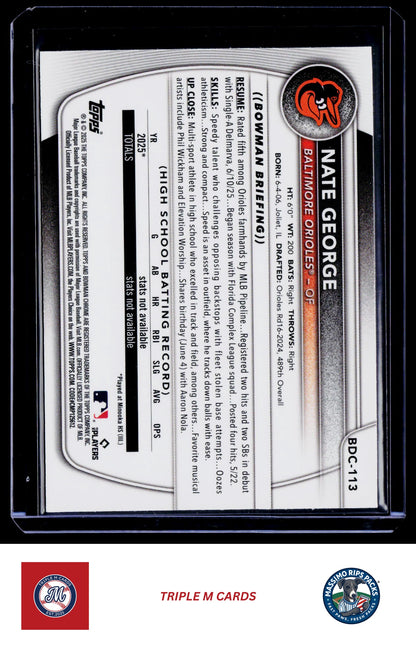 2025 Bowman Draft #BDC-113 Nate George Chrome Refractor