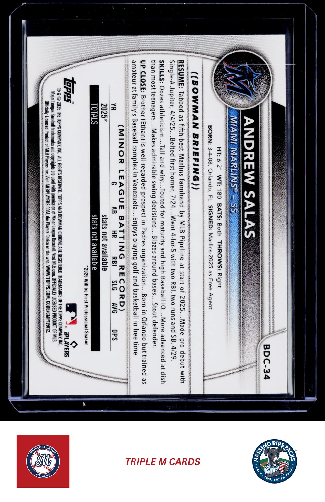 2025 Bowman Draft #BDC-34 Andrew Salas Chrome