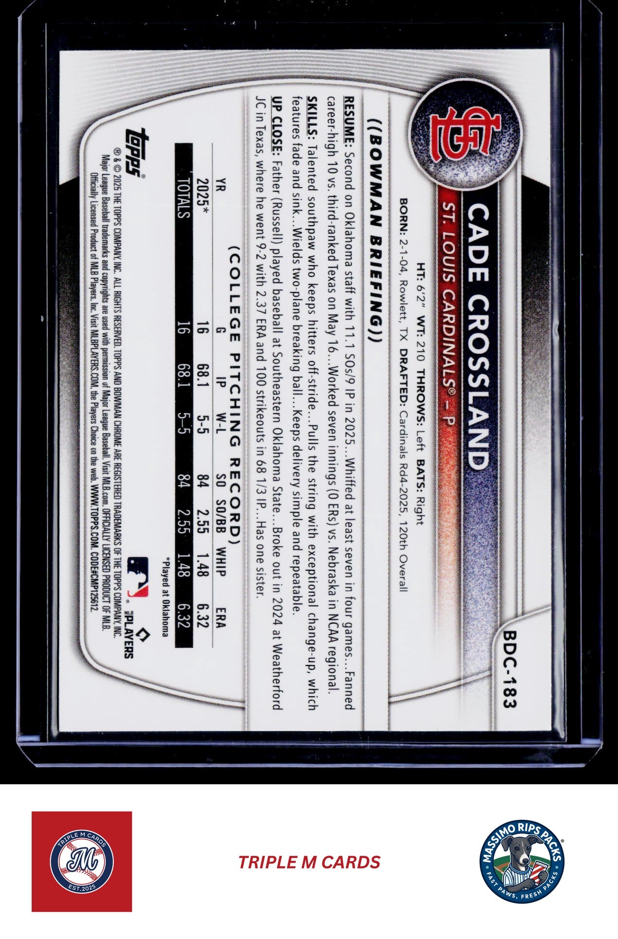 2025 Bowman Draft #BDC-183 Cade Crossland Chrome