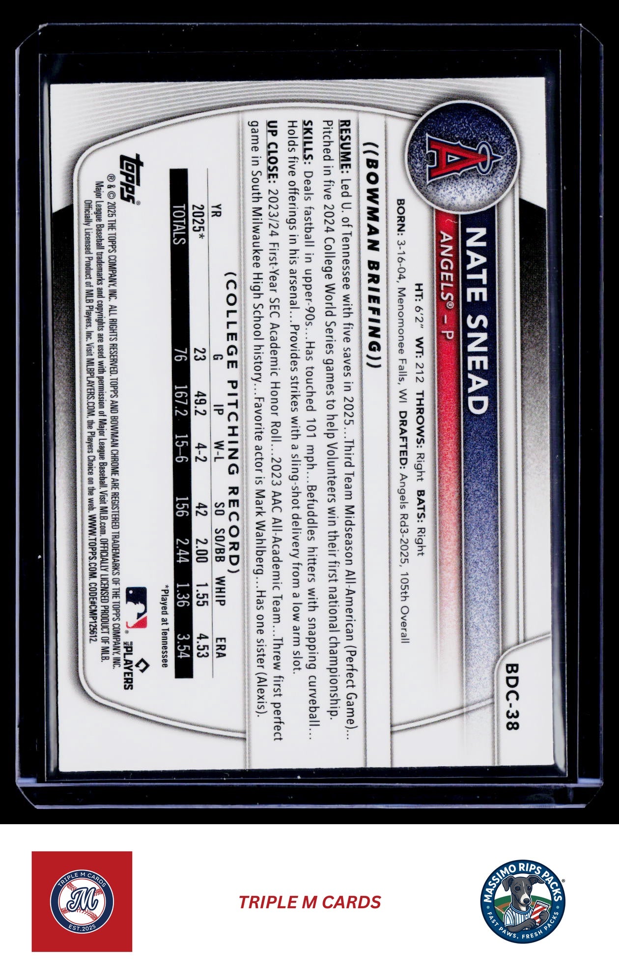 2025 Bowman Draft #BDC-38 Nate Snead Chrome