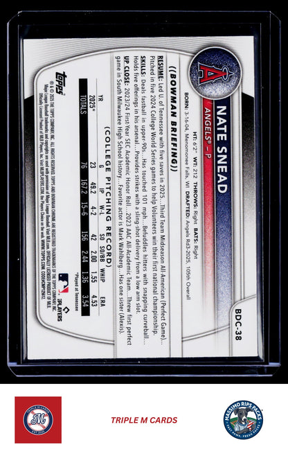 2025 Bowman Draft #BDC-38 Nate Snead Chrome