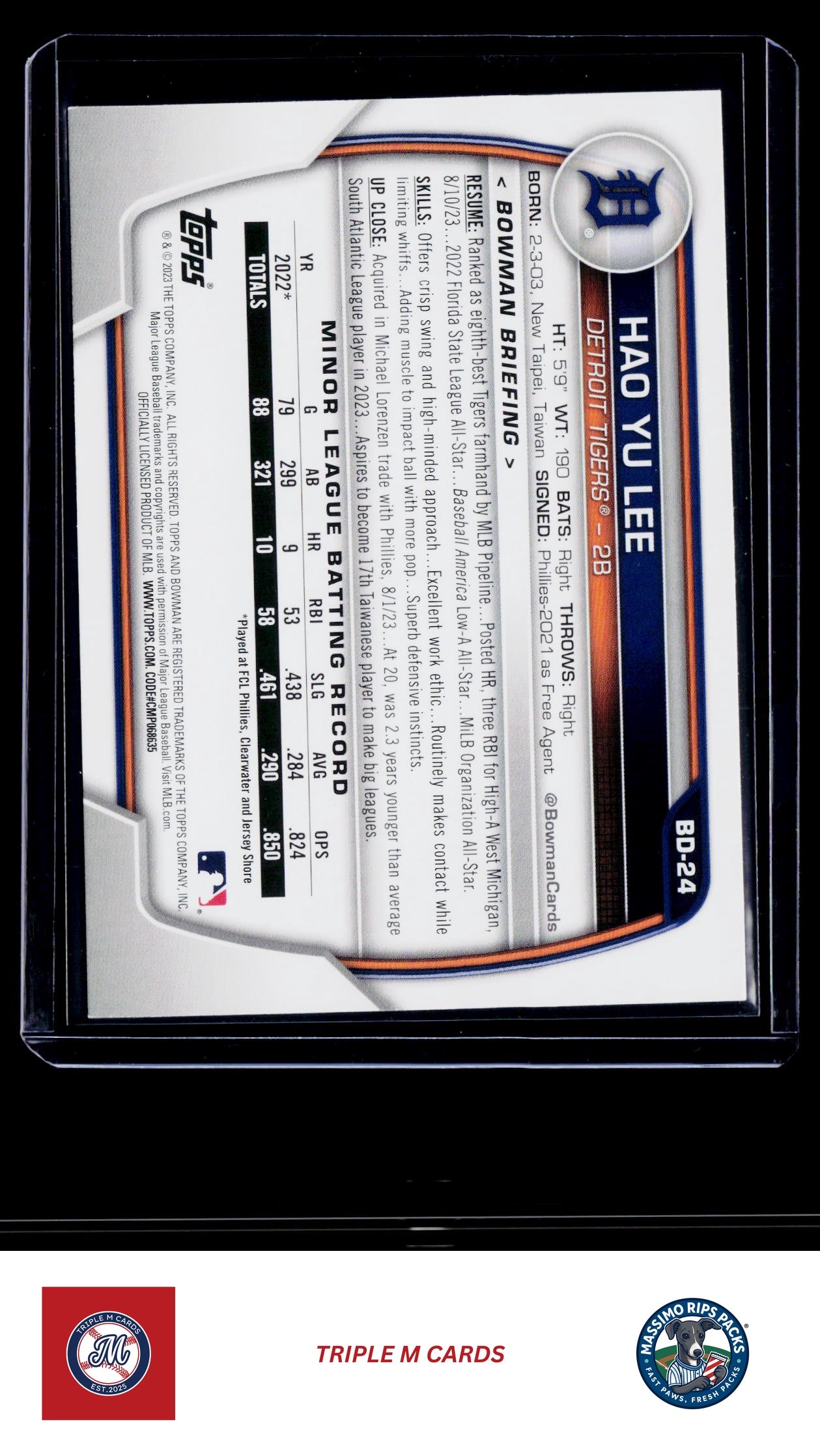 2023 Bowman Draft #BD-24 Hao Yu Lee