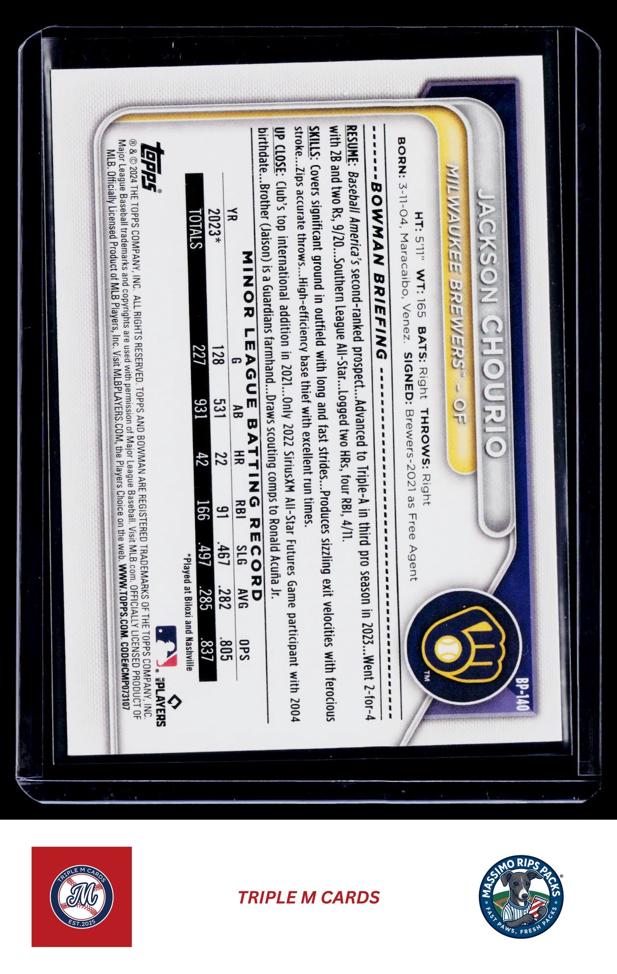 2024 Bowman #BP-140 Jackson Chourio Prospects