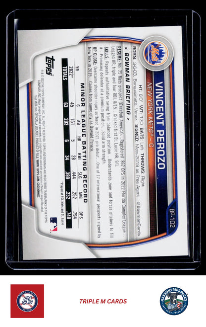 2023 Bowman #BP-102 Vincent Perozo Prospects