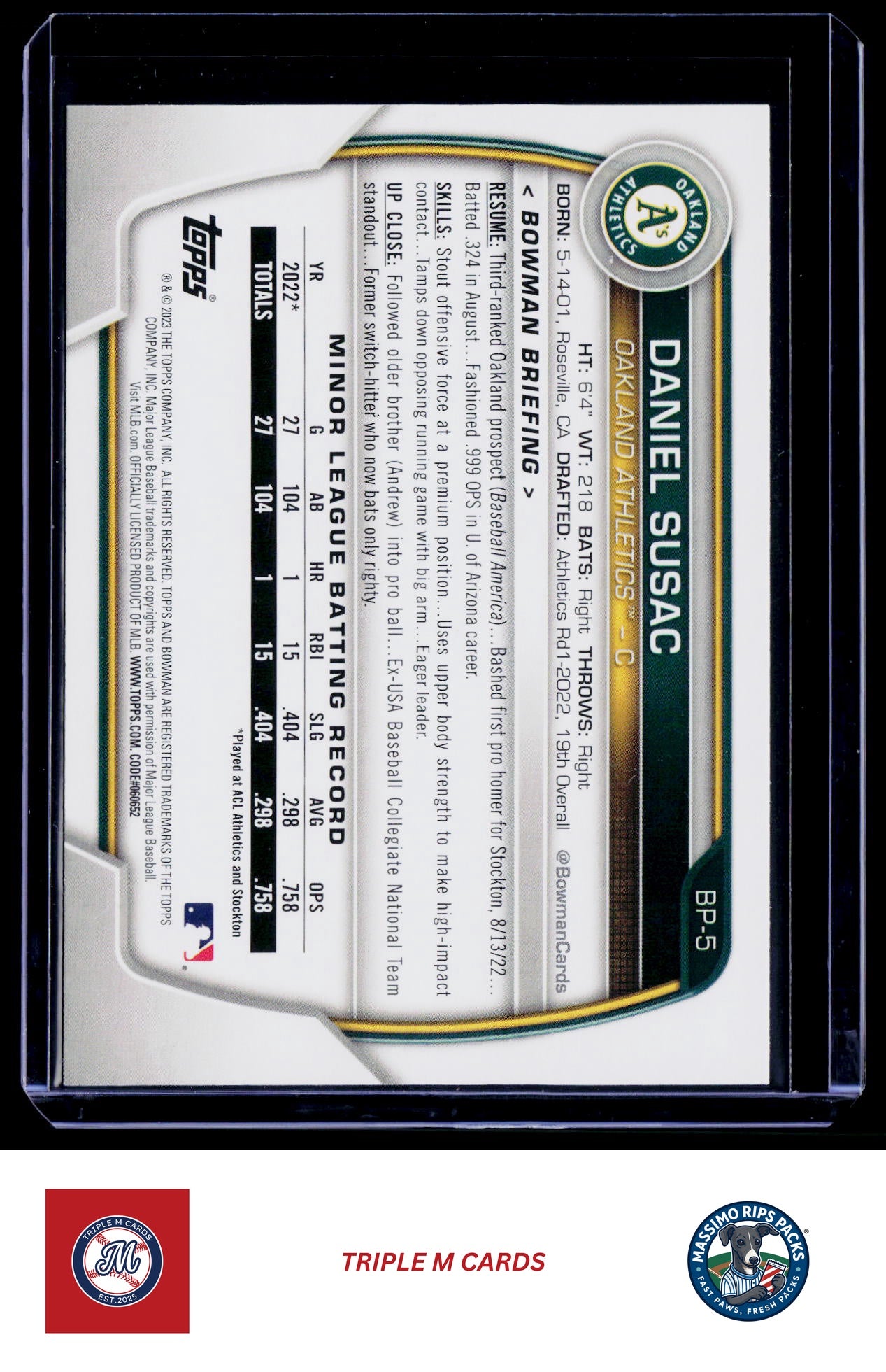 2023 Bowman #BP-5 Daniel Susac Prospects