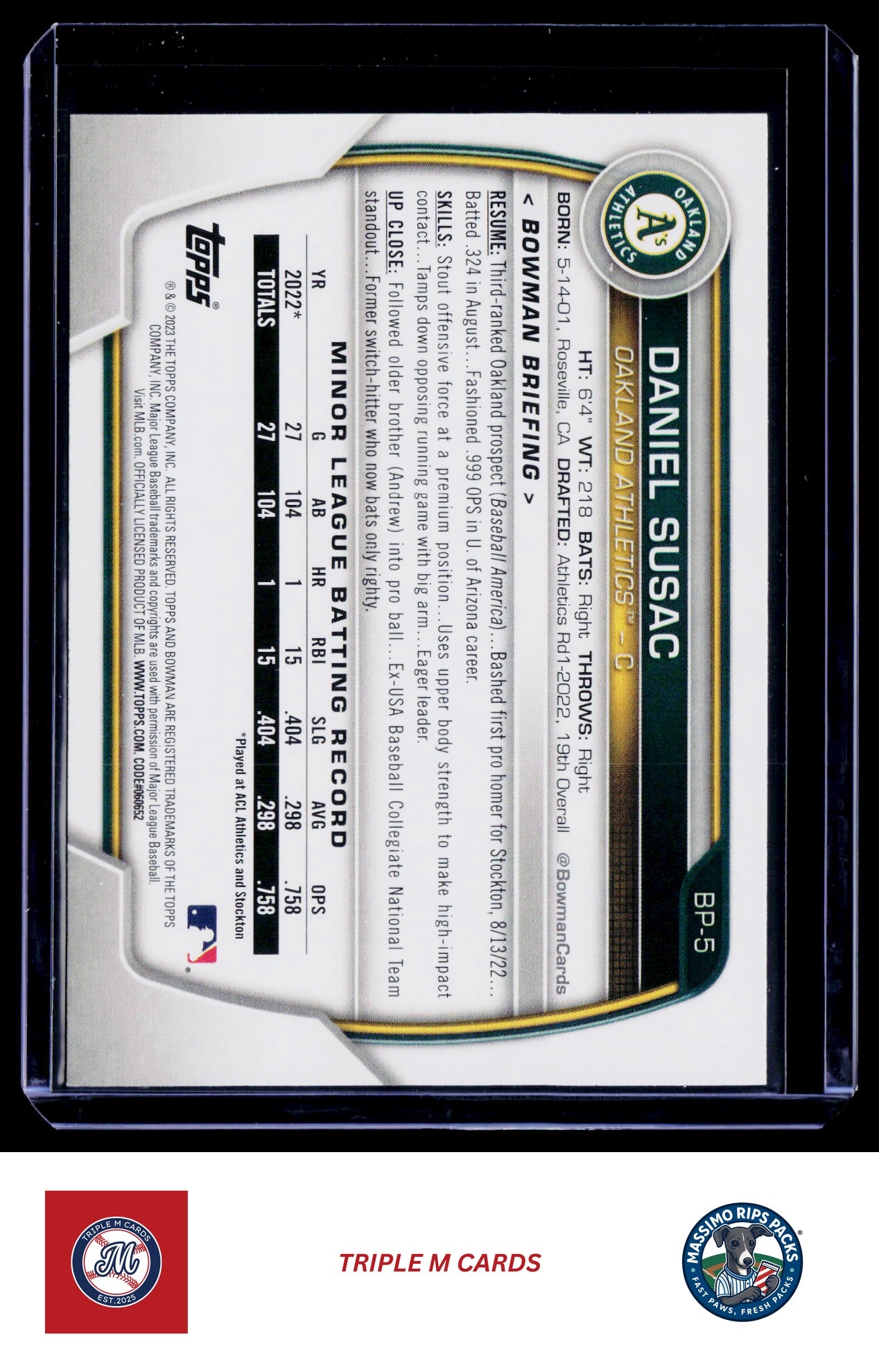 2023 Bowman #BP-5 Daniel Susac Prospects