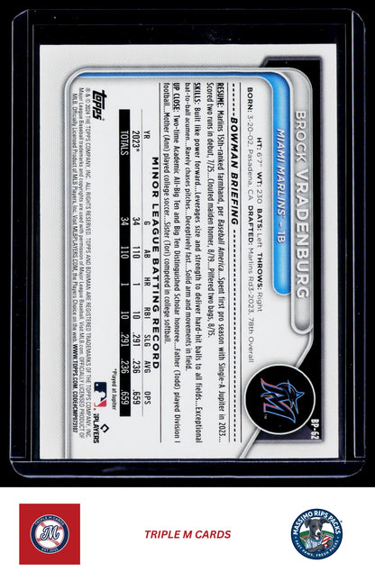 2024 Bowman #BP-62 Brock Vradenburg Prospects Sky Blue #/499