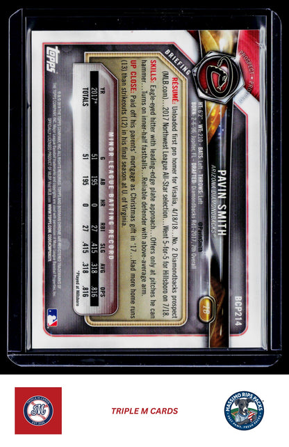2018 Bowman Chrome #BCP214 Pavin Smith Prospects Purple Shimmer Refractor #/655