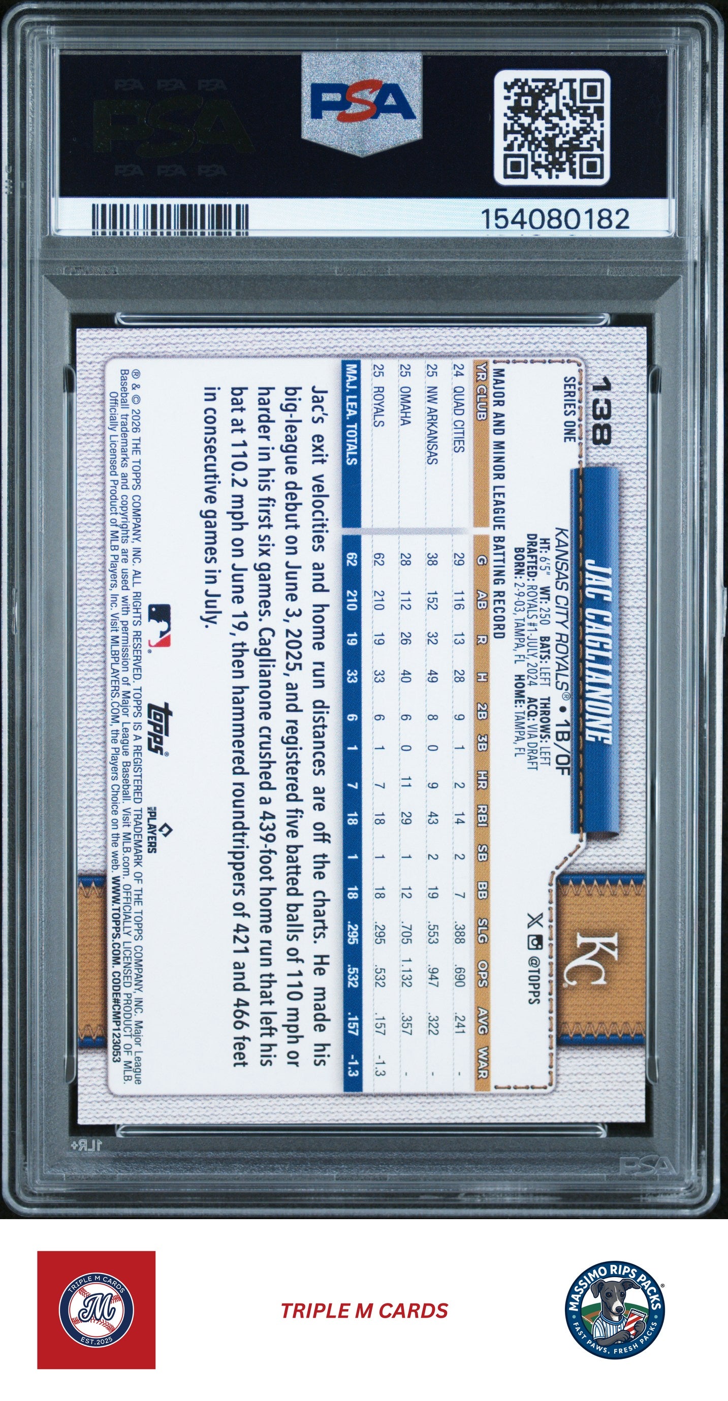 2026 Topps #138 Jac Caglianone PSA 9