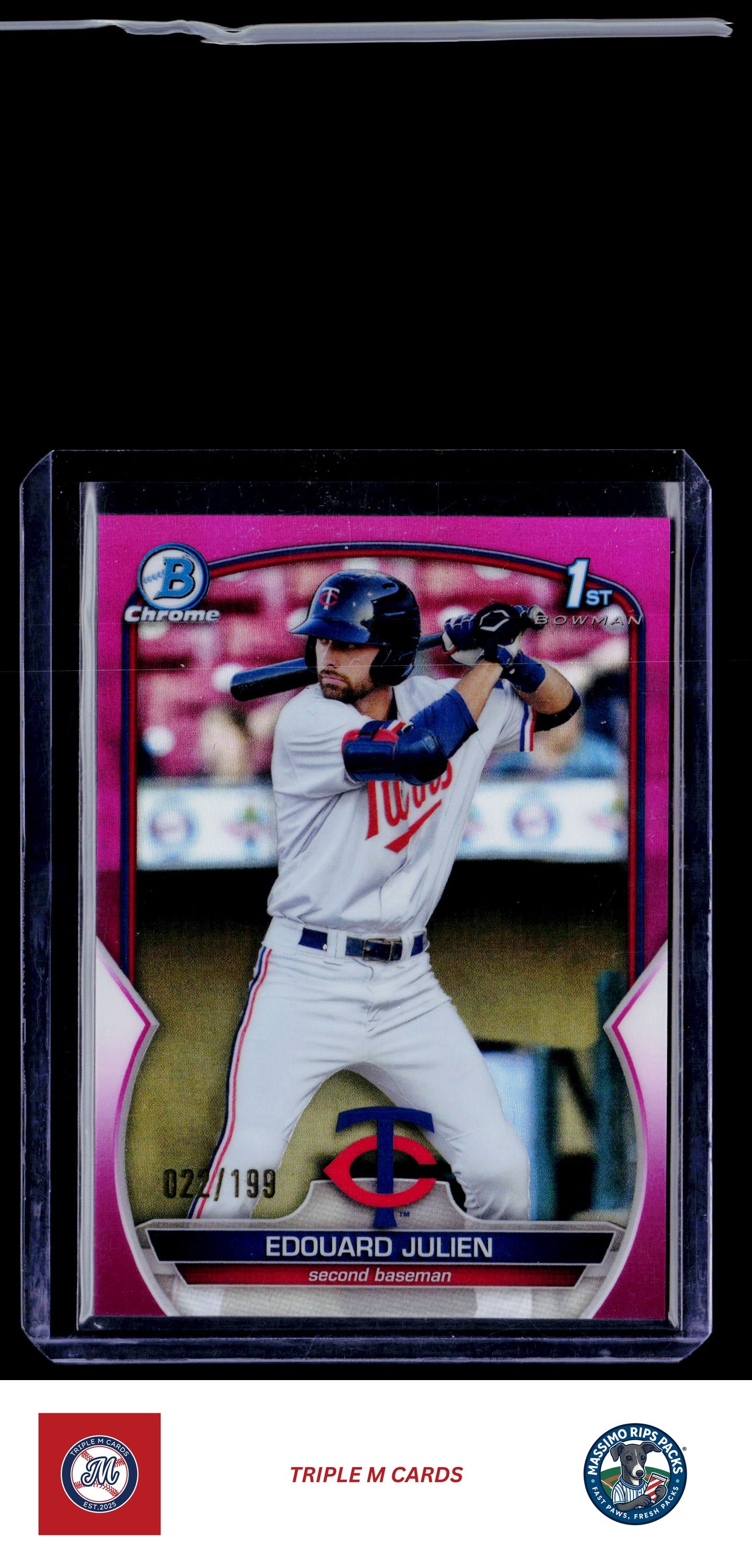 2023 Bowman #BCP-82 Edouard Julien Chrome Prospects Fuchsia Refractors #/199