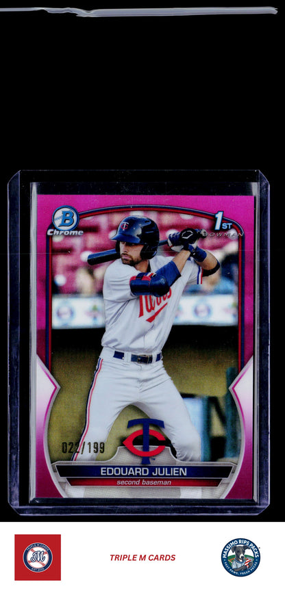 2023 Bowman #BCP-82 Edouard Julien Chrome Prospects Fuchsia Refractors #/199