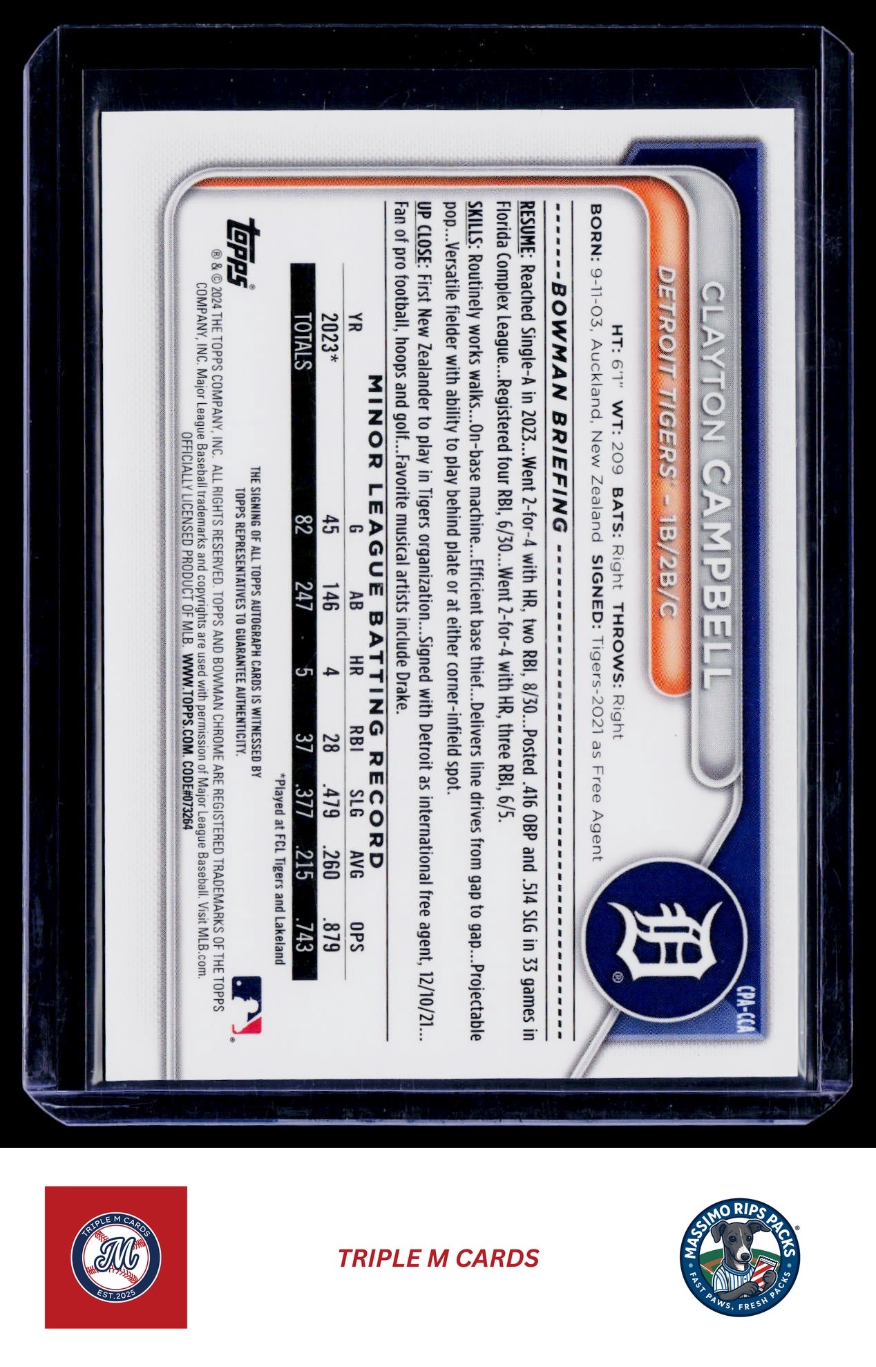 2024 Bowman Chrome #CPA-CCA Clayton Campbell Prospect Autographs