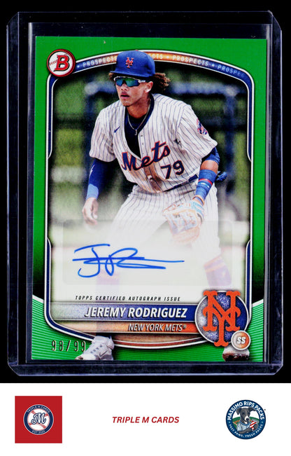 2025 Bowman #BPA-JR Jeremy Rodriguez Prospect Autographs Green #/99