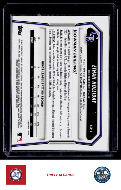 2026 Bowman #BCP-1 Ethan Holliday Chrome Prospects