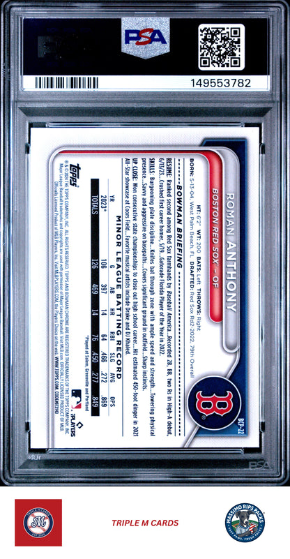 2024 Bowman #BCP-22 Roman Anthony Chrome Prospects Lunar Glow Refractors PSA 9