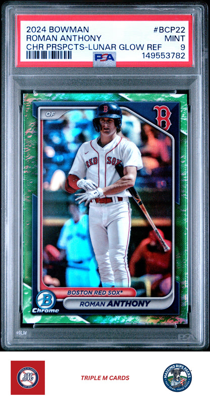 2024 Bowman #BCP-22 Roman Anthony Chrome Prospects Lunar Glow Refractors PSA 9