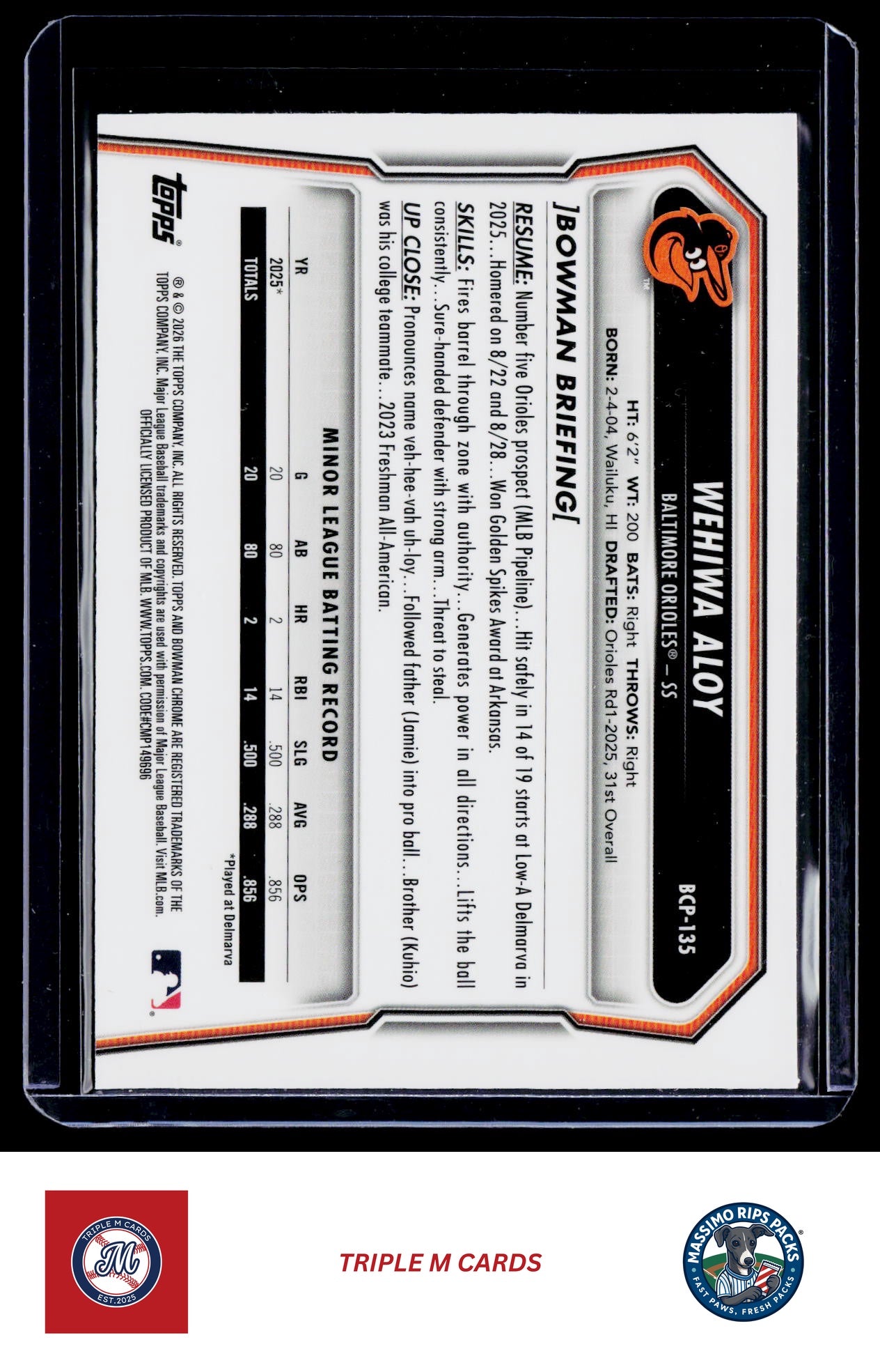 2026 Bowman #BCP-135 Wehiwa Aloy Chrome Prospects Mojo Refractor