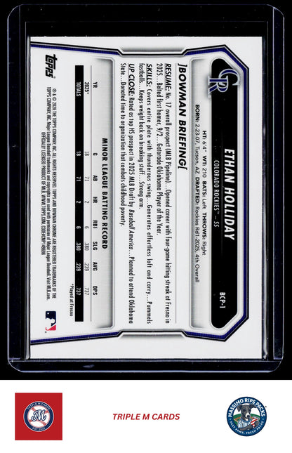 2026 Bowman #BCP-1 Ethan Holliday Chrome Prospects Mojo Refractor