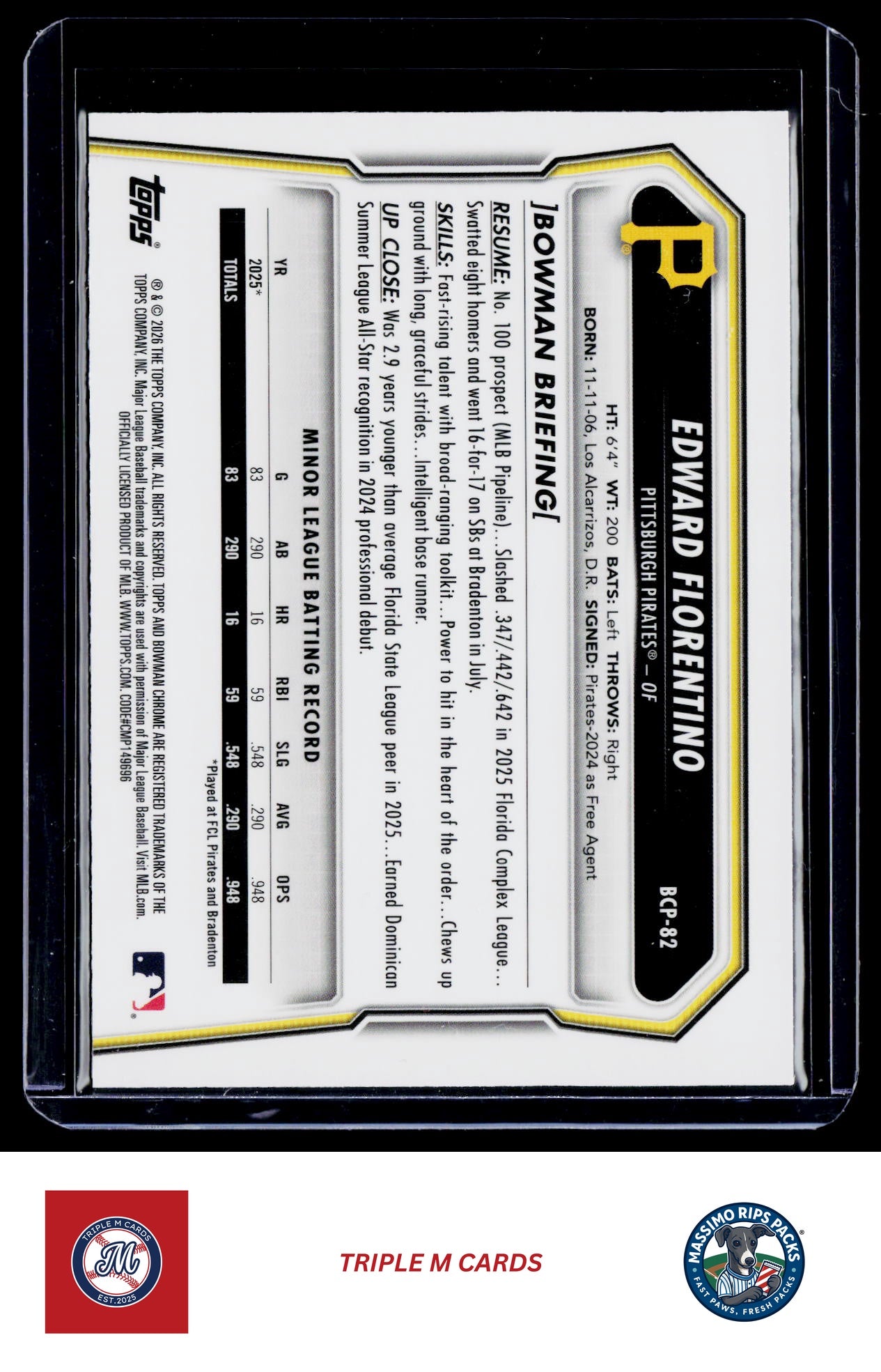 2026 Bowman #BCP-82 Edward Florentino Chrome Prospects Mojo Refractor