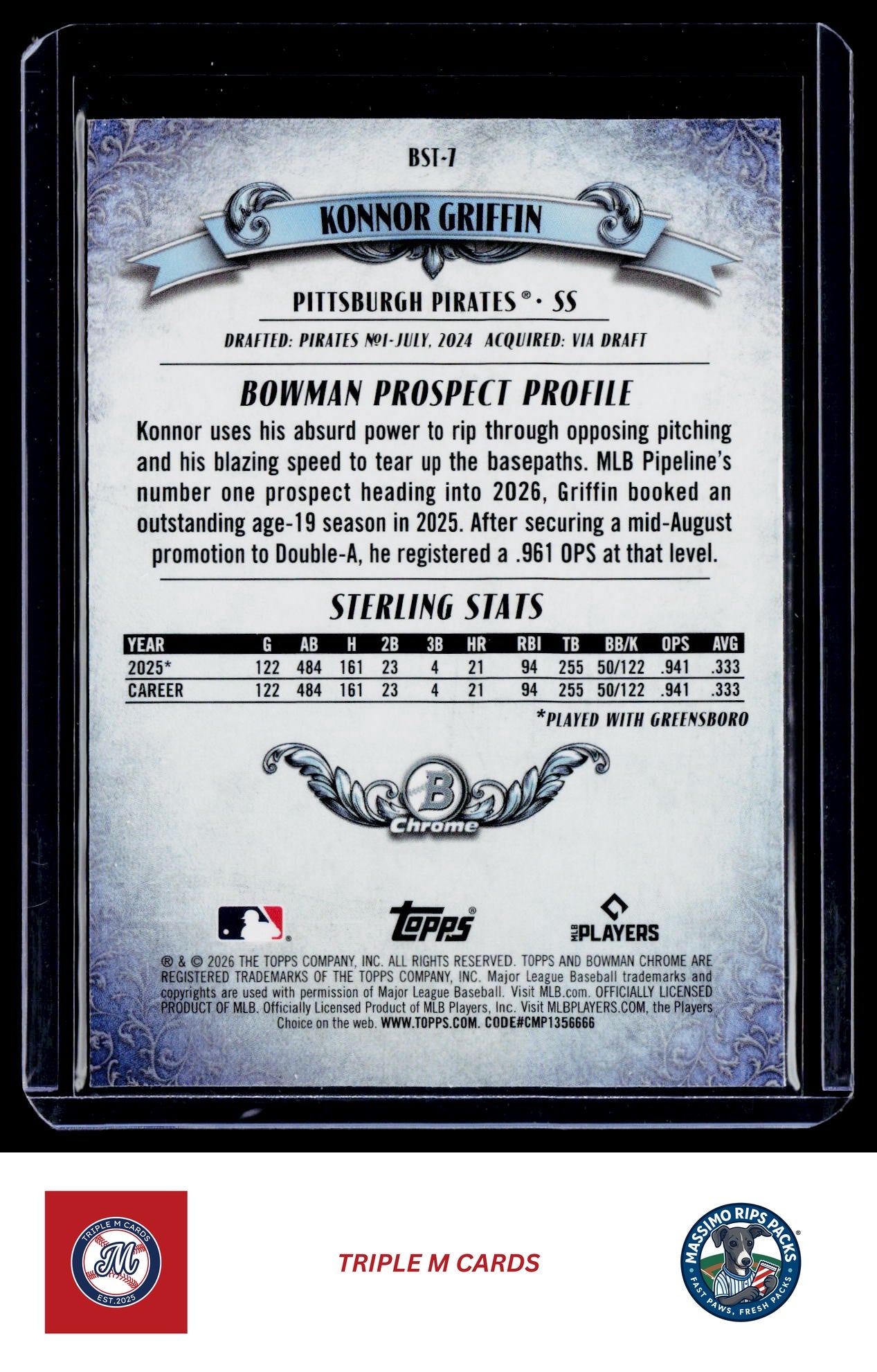 2026 Bowman #BST-7 Konnor Griffin Bowman Sterling