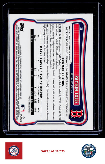 2026 Bowman #26 Payton Tolle Chrome Mojo Refractors