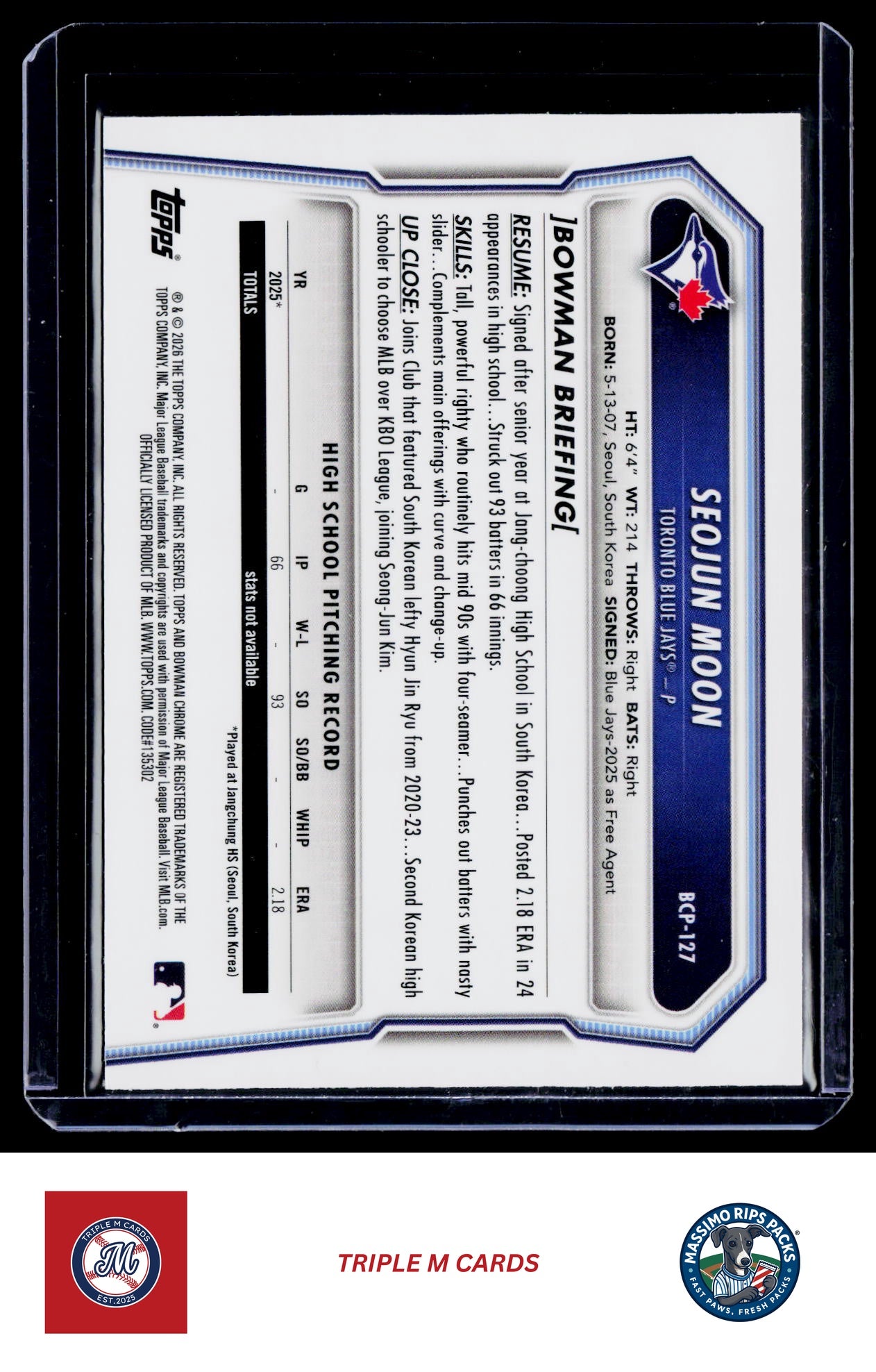 2026 Bowman #BCP-127 Seojun Moon Chrome Prospects