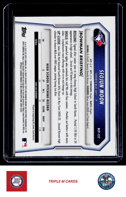 2026 Bowman #BCP-127 Seojun Moon Chrome Prospects