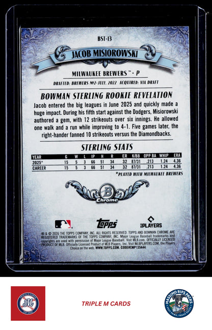 2026 Bowman #BST-13 Jacob Misiorowski Bowman Sterling