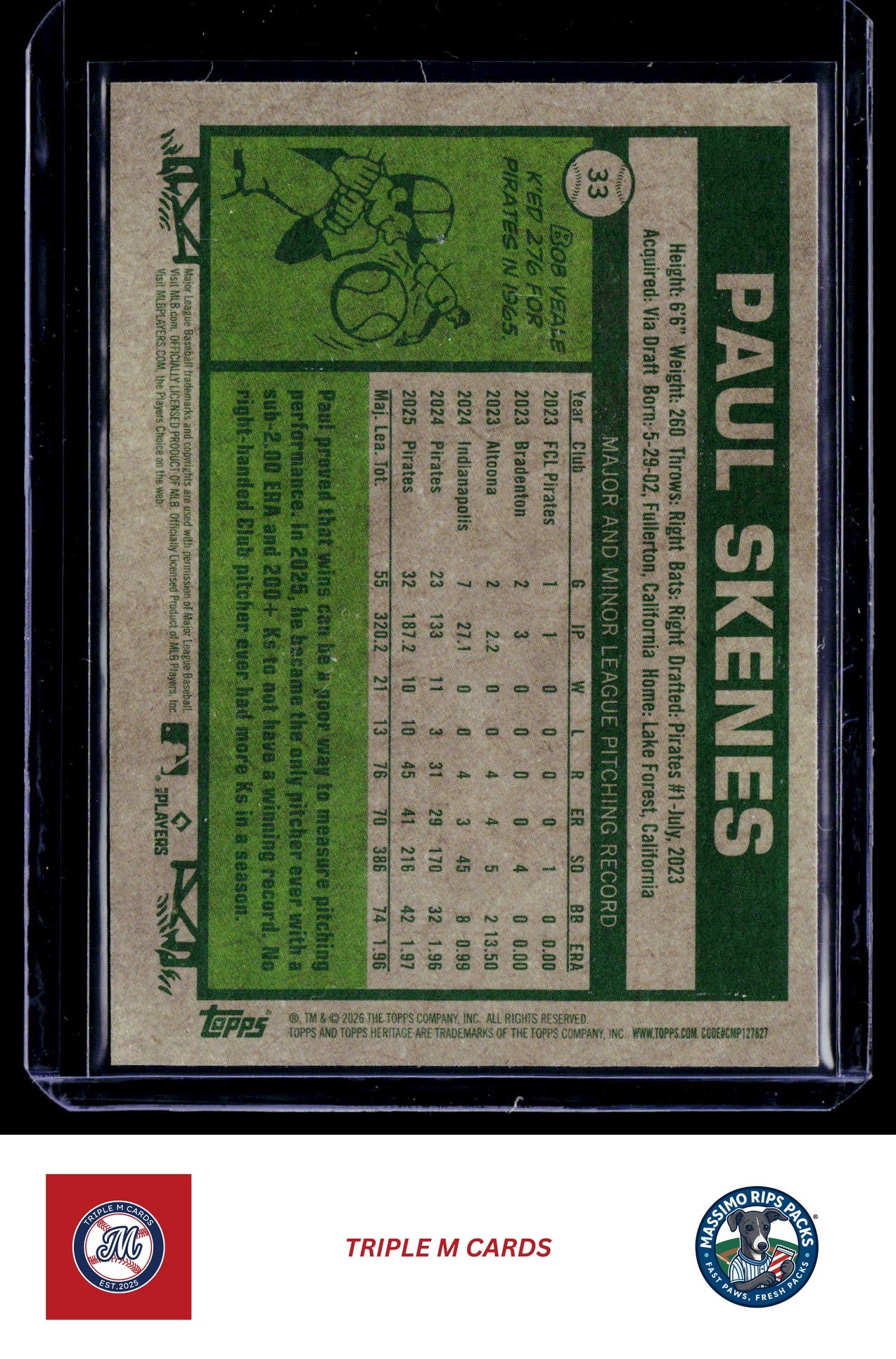 2026 Topps Heritage #33 Paul Skenes Chrome Blue Refractors #/150