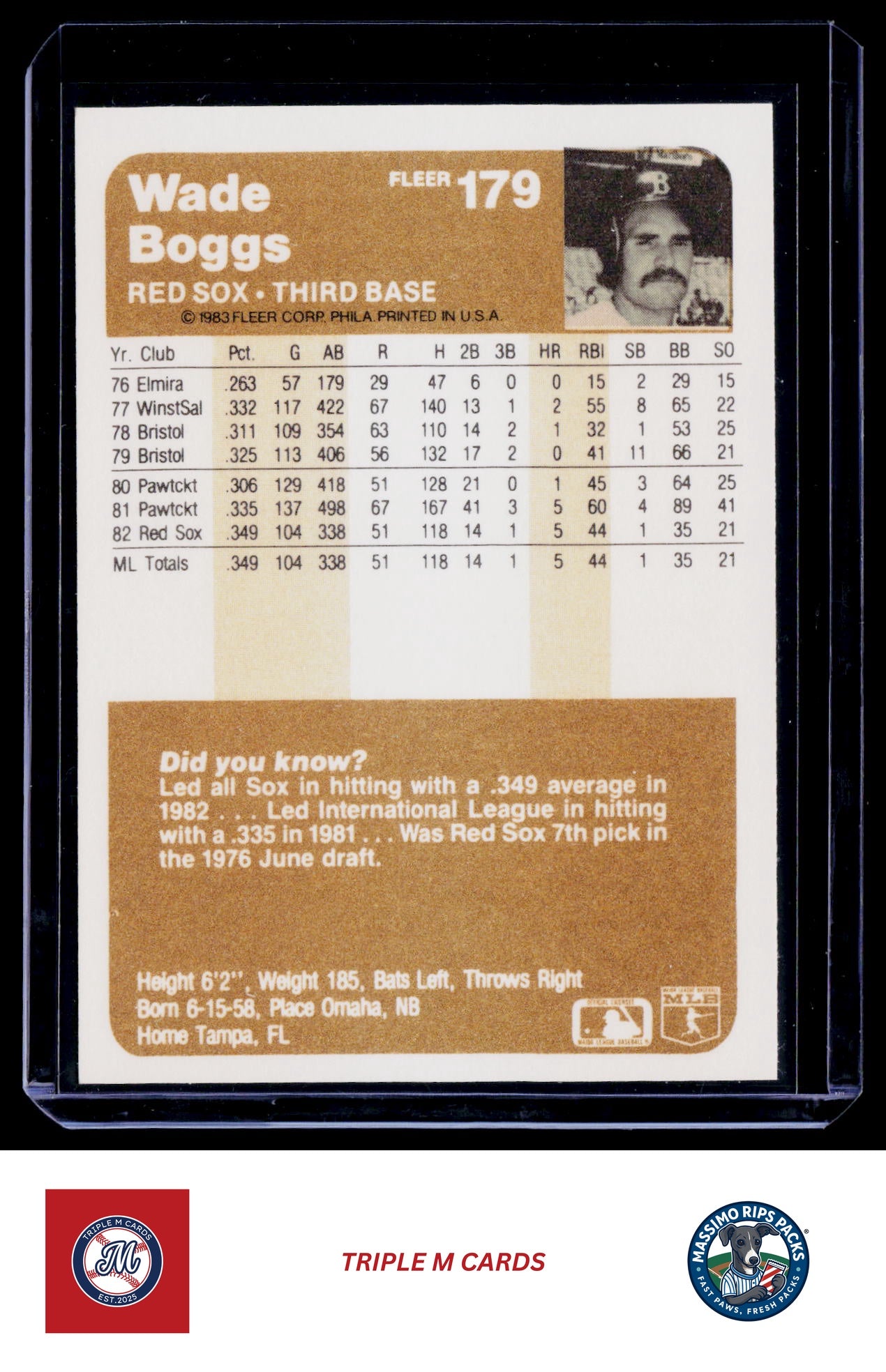 1983 Fleer #179 Wade Boggs