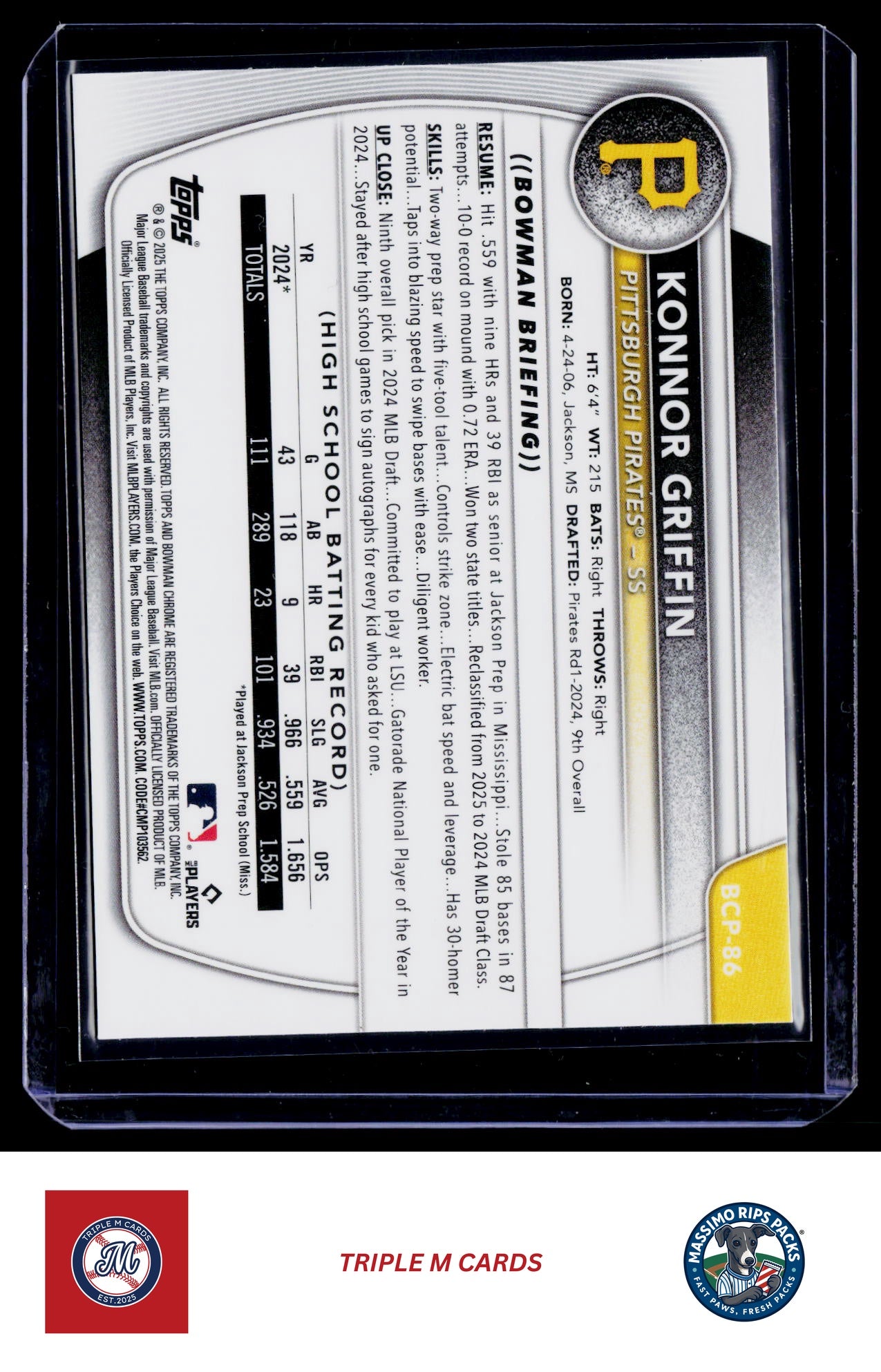 2025 Bowman #BCP-86 Konnor Griffin Chrome Prospects Mojo Refractor