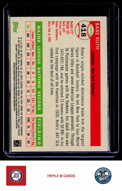 2025 Topps Chrome Platinum #418 Babe Ruth Topps Refractors #/499