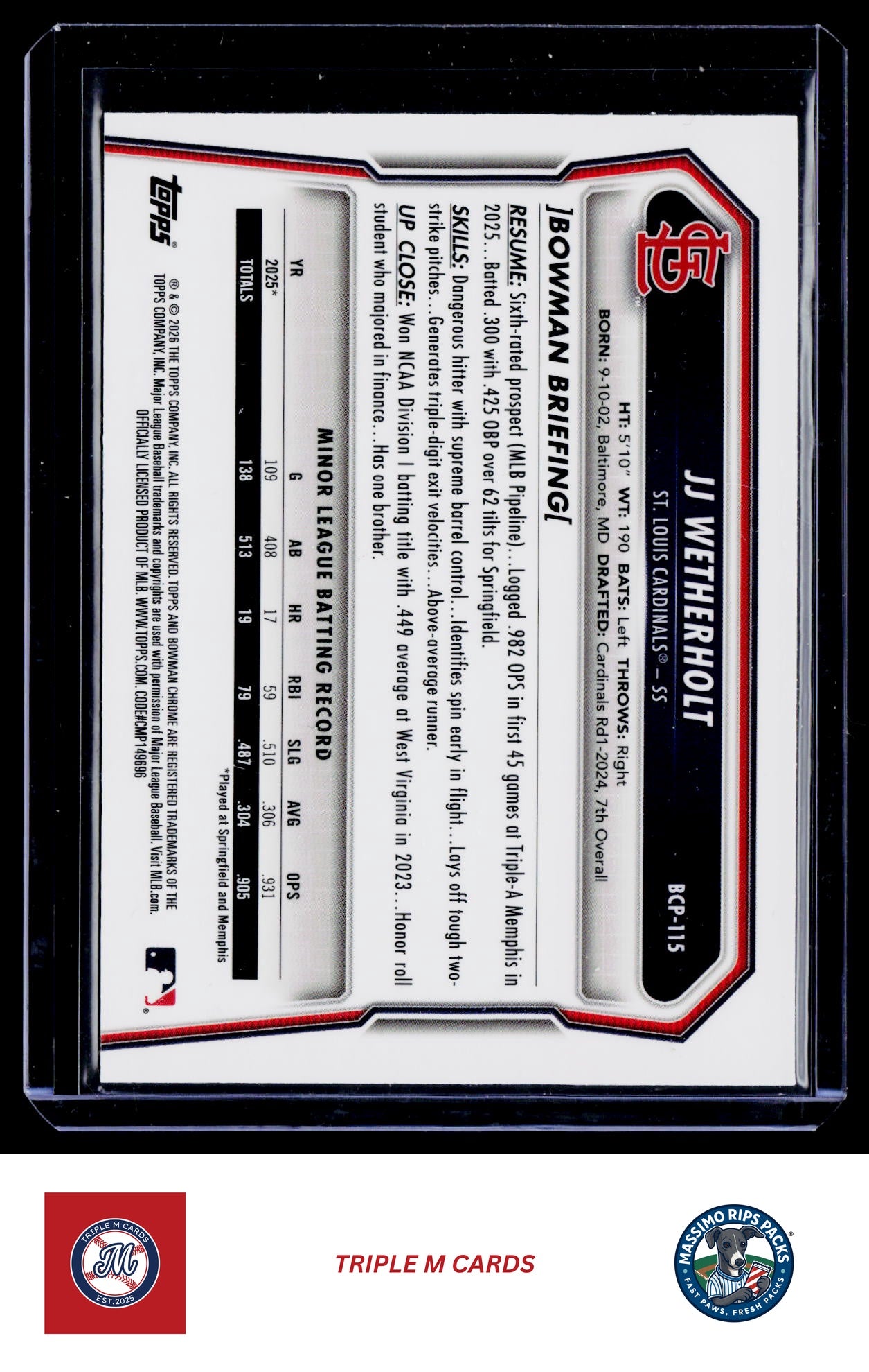 2026 Bowman #BCP-115 JJ Wetherholt