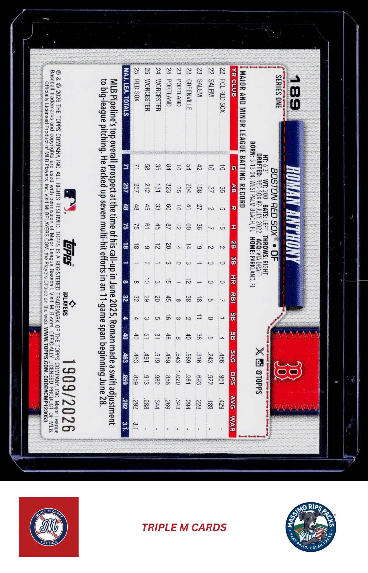 2026 Topps #189 Roman Anthony Gold #/2026