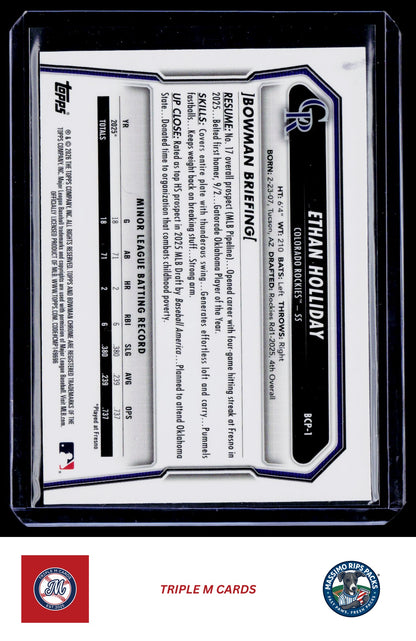 2026 Bowman #BCP-1 Ethan Holliday Chrome Prospects Mojo Refractor