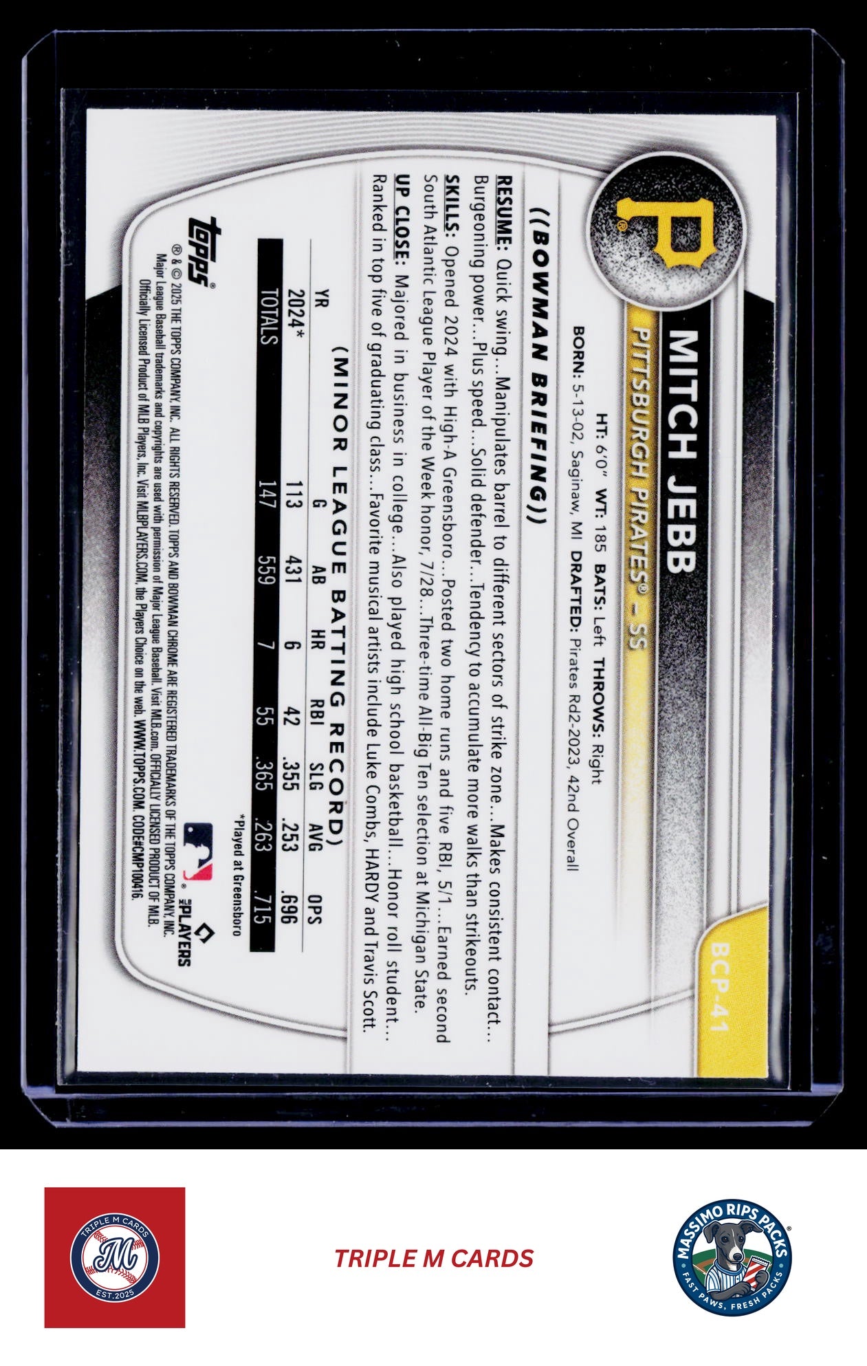 2025 Bowman #BCP-41 Mitch Jebb Chrome Prospects