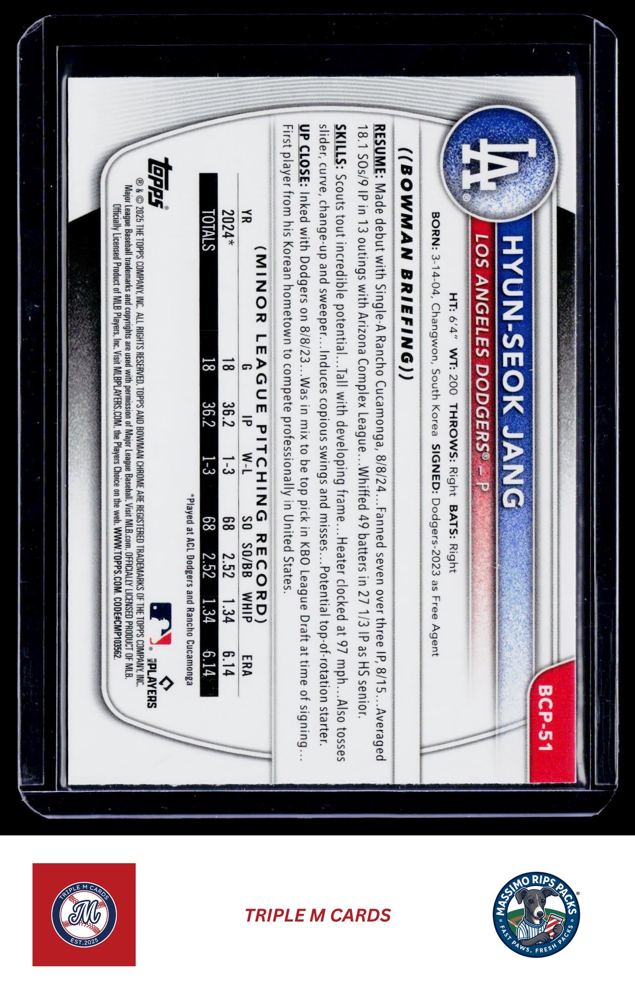 2025 Bowman #BCP-51 Hyun-Seok Jang Chrome Prospects Mojo Refractor