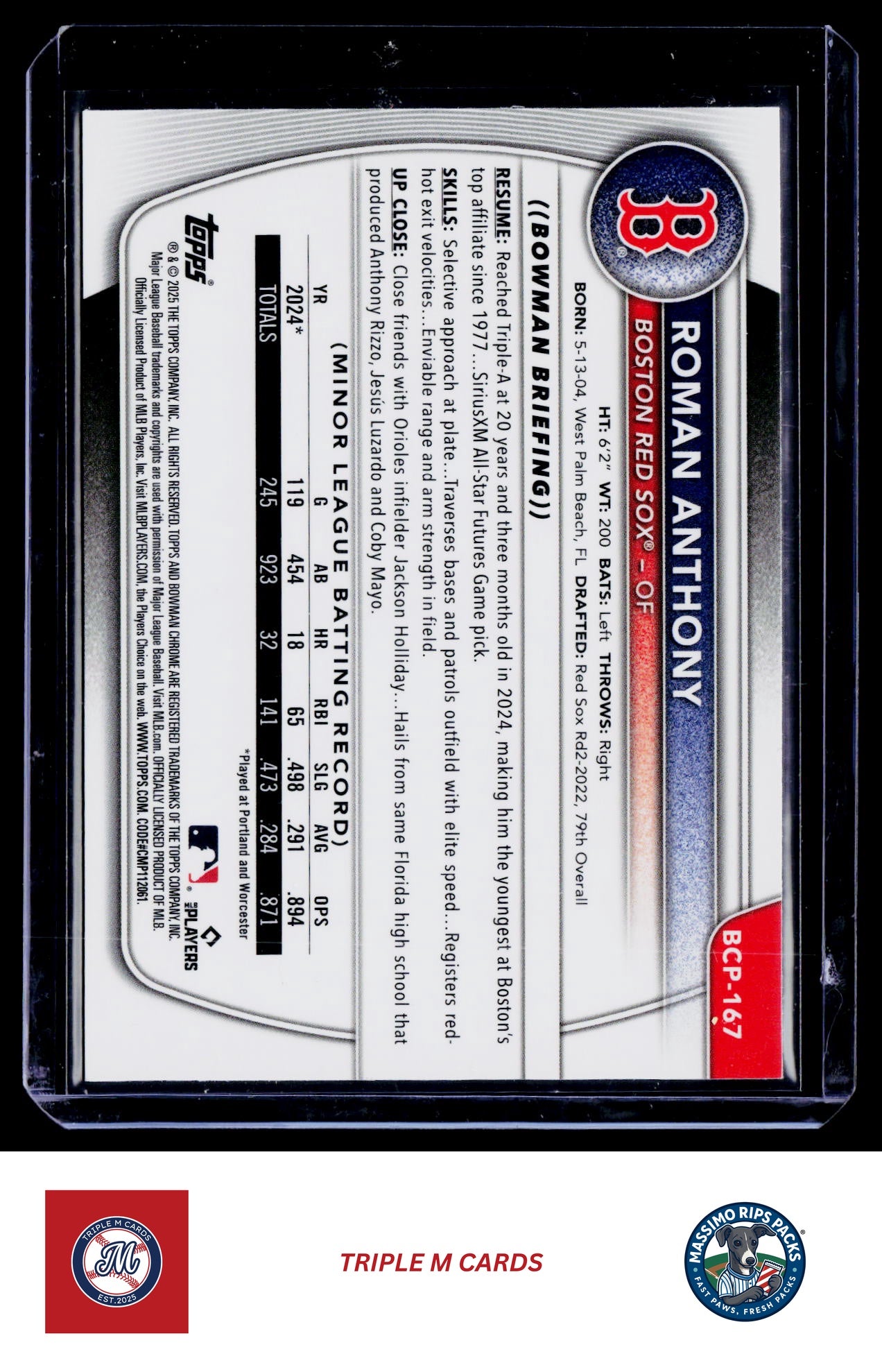 2025 Bowman Chrome #BCP-167 Roman Anthony Prospects