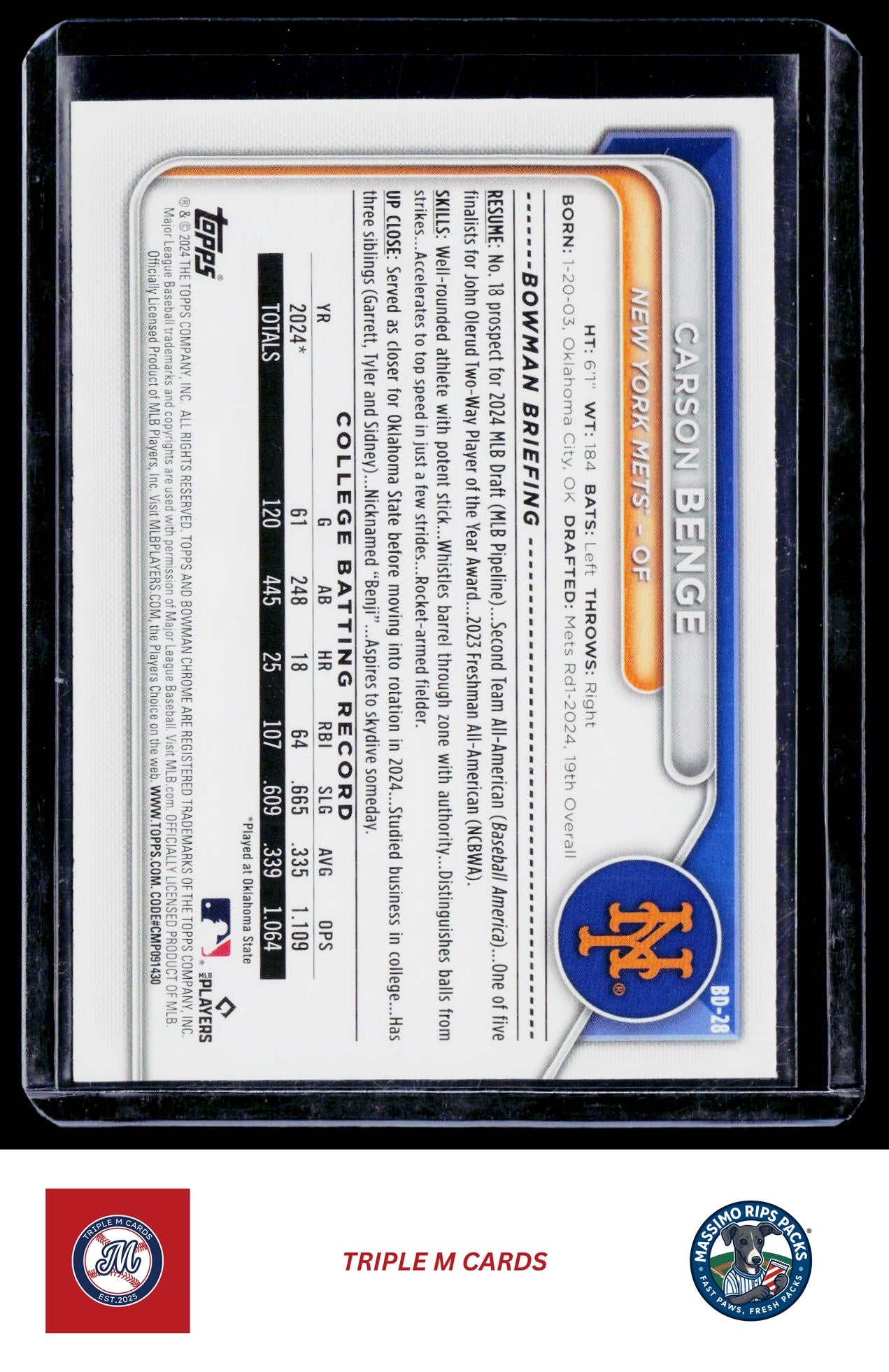 2024 Bowman Draft #BD-28 Carson Benge