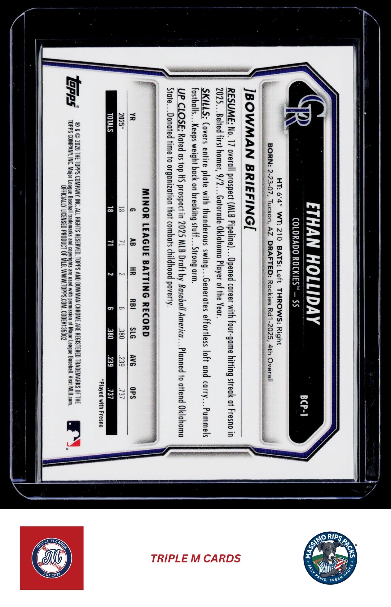 2026 Bowman #BCP-1 Ethan Holliday Chrome Prospects