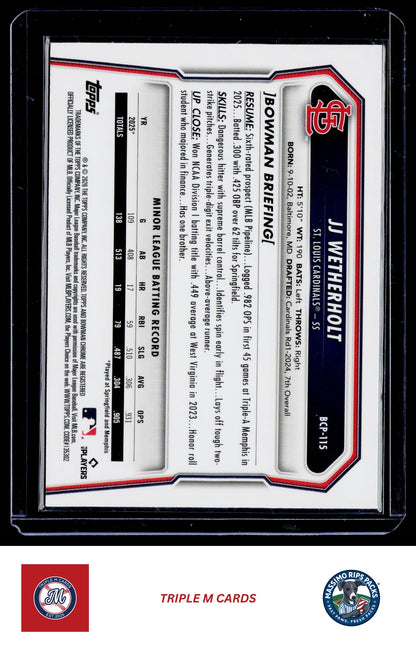2026 Bowman #BCP-115 JJ Wetherholt Chrome Prospects