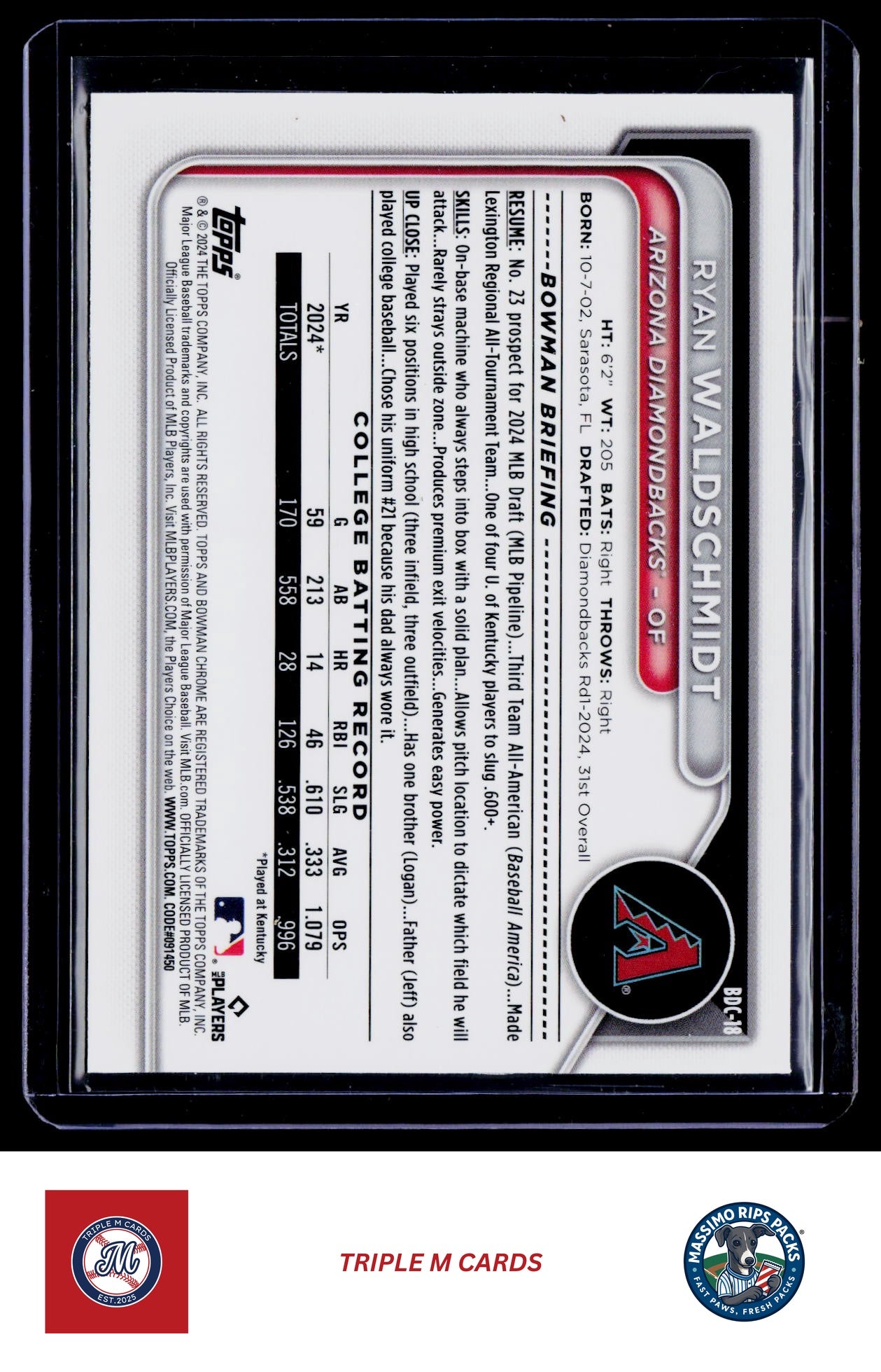 2024 Bowman Draft #BDC-18 Ryan Waldschmidt Chrome Refractor