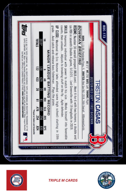 2021 Bowman Draft #BDC-173 Triston Casas Chrome Sky Blue Refractor