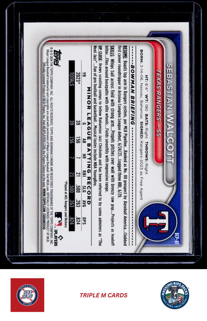 2024 Bowman #BCP-81 Sebastian Walcott Chrome Prospects Lunar Glow Refractors