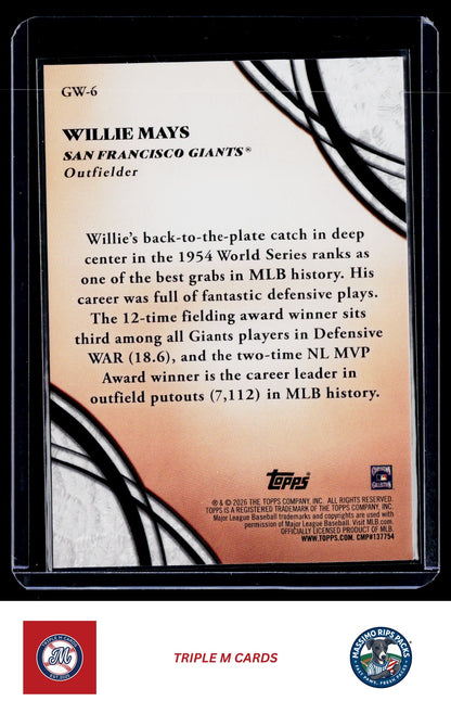 2026 Topps #GW-6 Willie Mays Glove Work