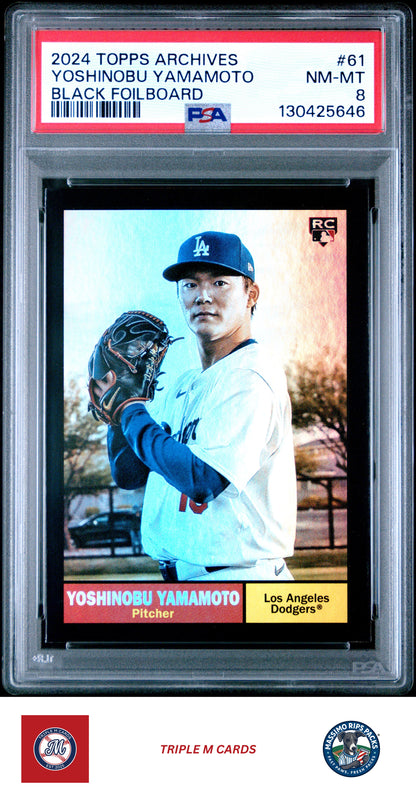2024 Topps Archives #61 Yoshinobu Yamamoto Black Foilboard PSA 8